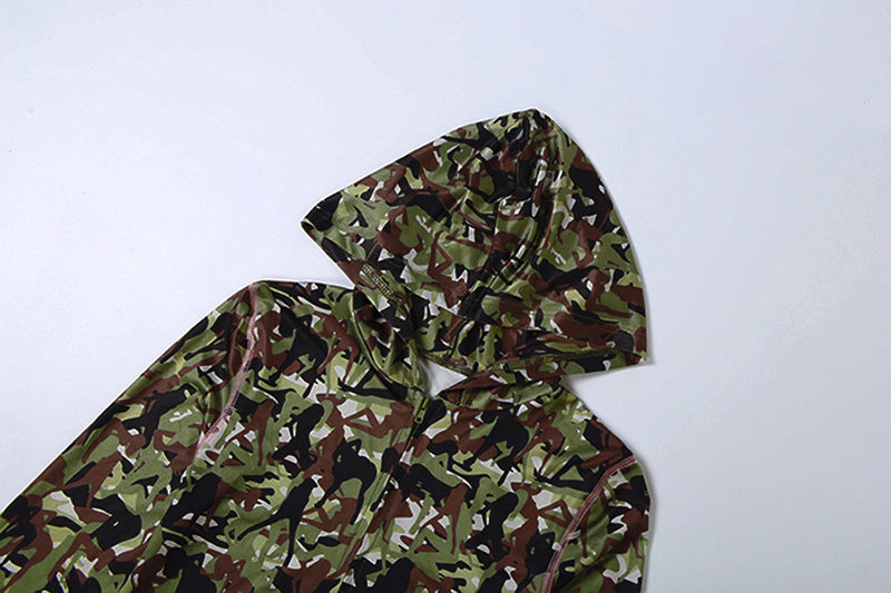 MB1165 Camouflage Print Hooded 2 Piece Outfit | Flare Pants & Zip-Up Tracksuit