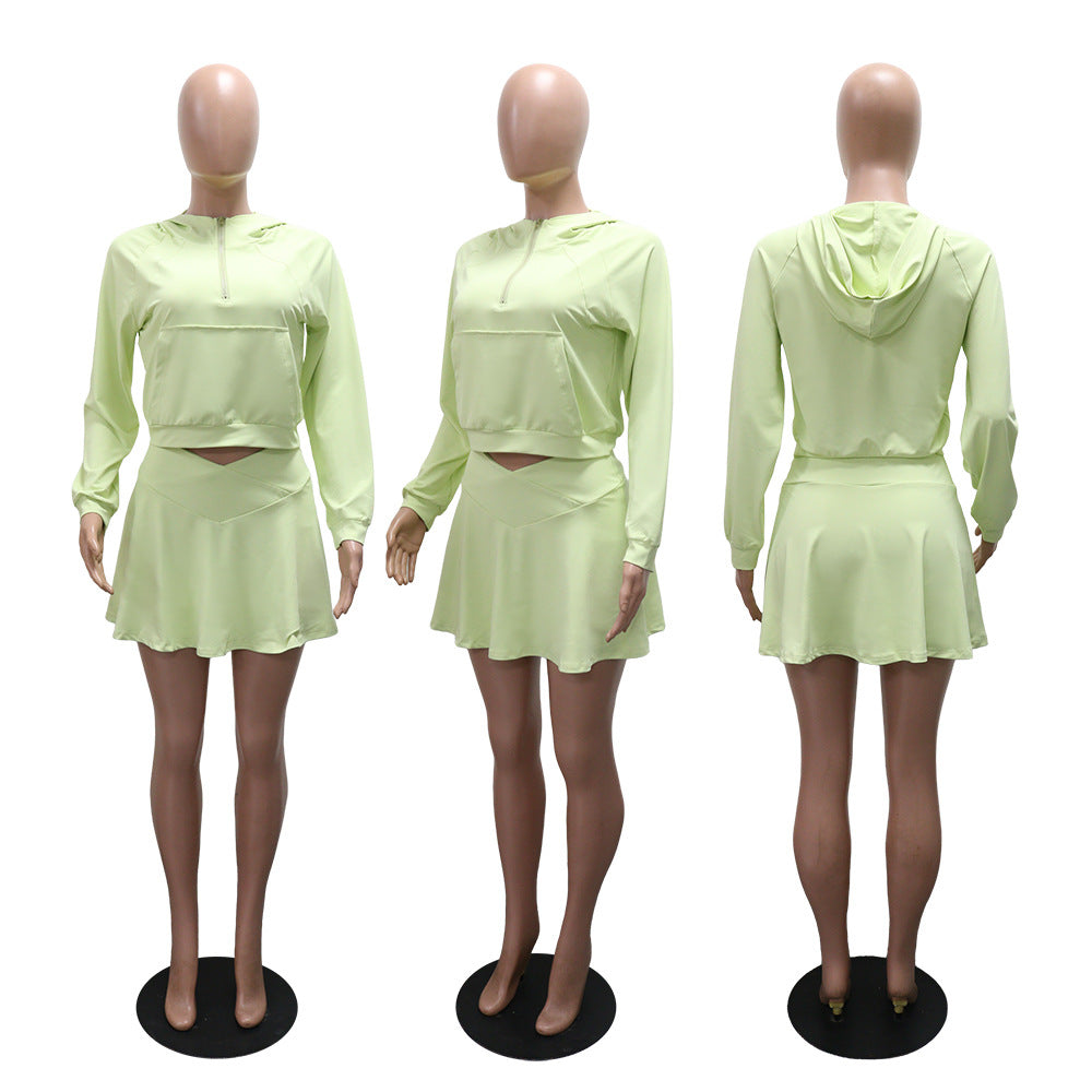 MB1209 Women's Hooded Crop Top & Skort Two-Piece Set