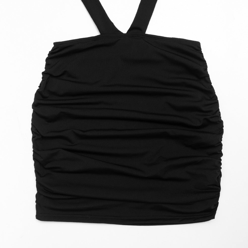 MB1315 Long Sleeve Cutout Crop Top & Ruched Mini Skirt Two-Piece Dress