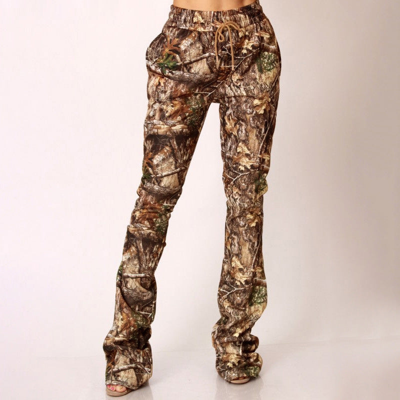 MB10126 Vintage Leaf & Tree Camo Micro Flare Pants
