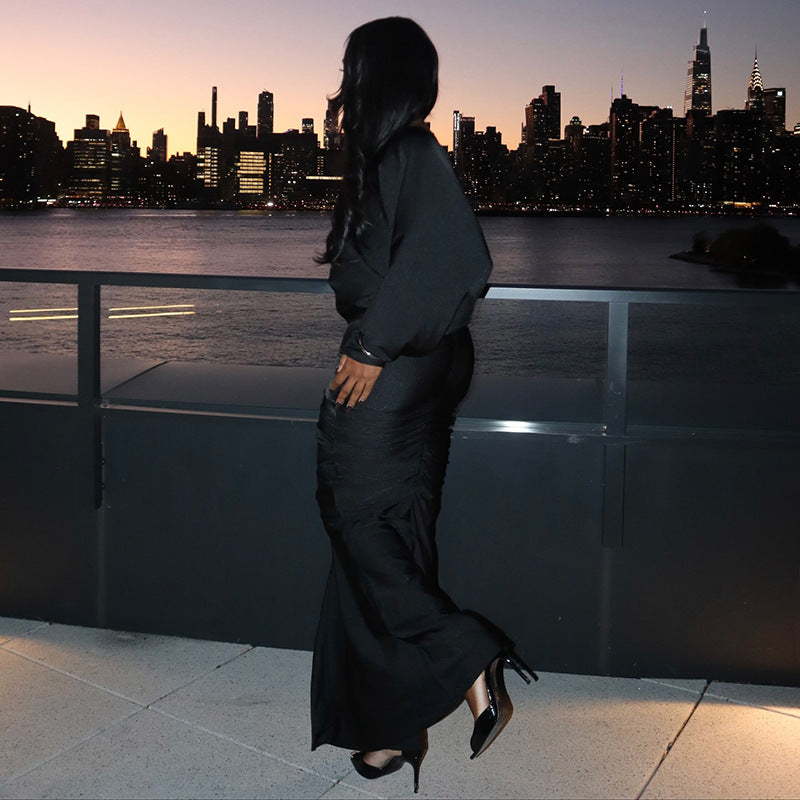 MB1405 Long Sleeve Backless Maxi Dress for Women