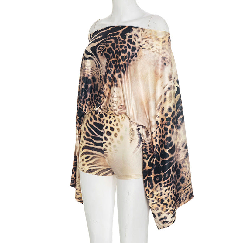 MB1088 Women's Leopard Print Off Shoulder Jumpsuit