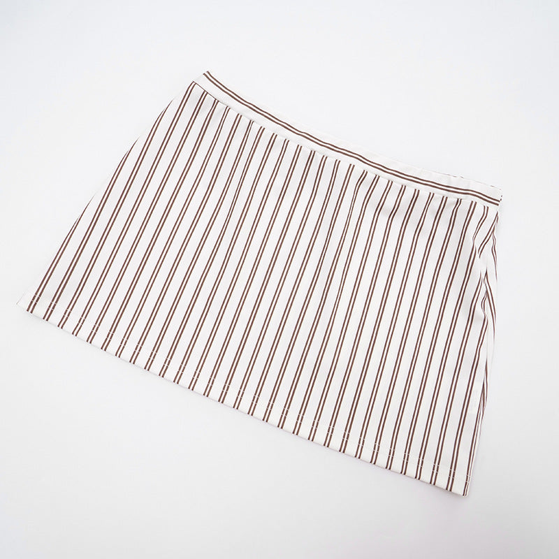 MB10127 Women's Stripe Button Shirt & Bodycon Skirt Two Piece Set