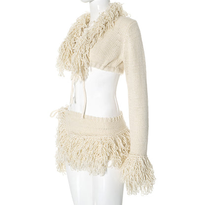 MB1022 Fringed Knit Set with Mini Skirt