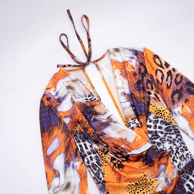 MB1447 Women's V-Neck Animal Print Bodycon Mini Dress