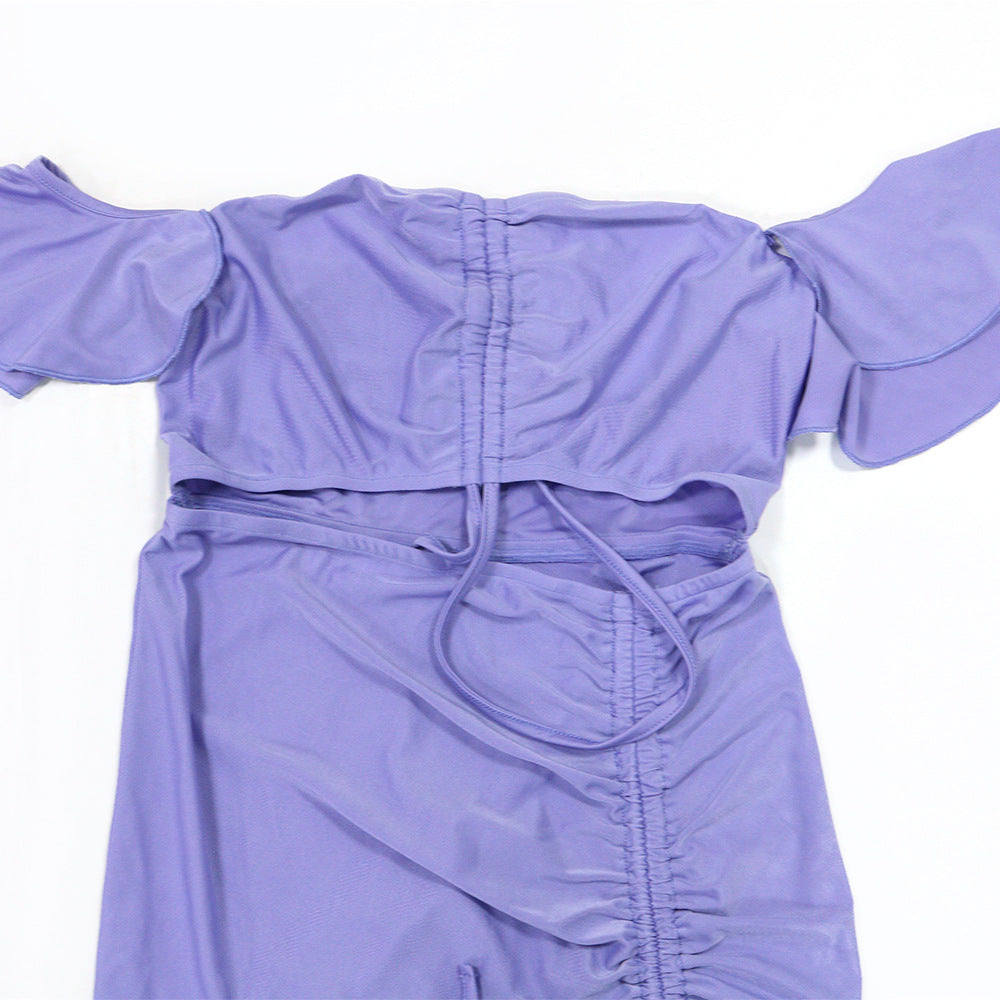 MB1218 Off-The-Shoulder Ruffle Cut-Out Midi Dress