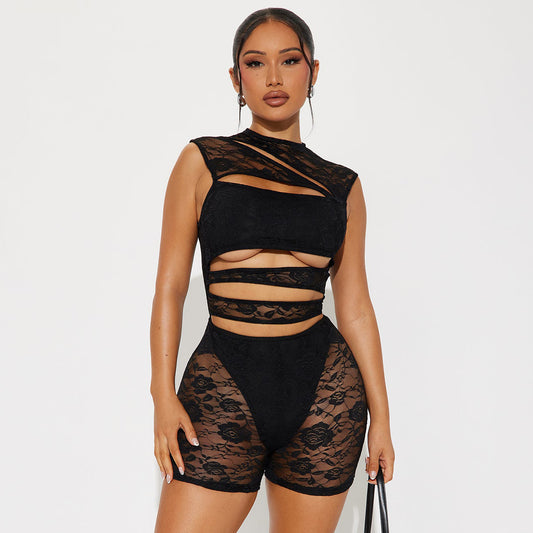MB1013 Black Lace Cutout Jumpsuit for Woman
