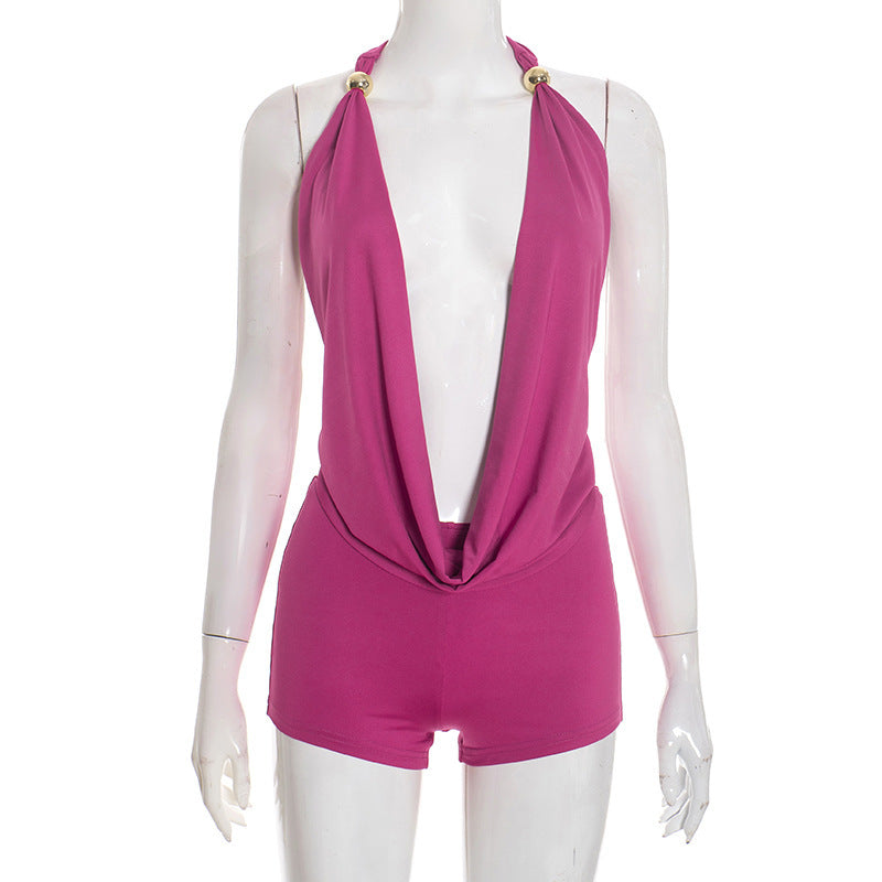 MB10152 Women's Halter Neck Crop Top & High Waist Shorts 2 Piece Set