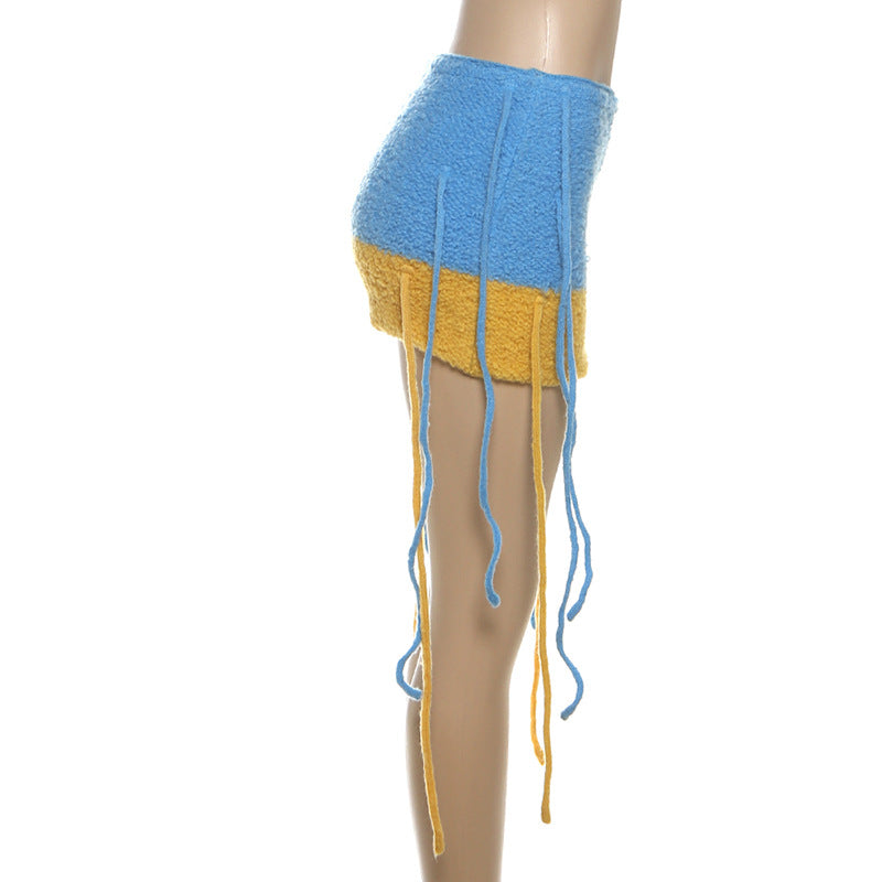 MB1504 Knit Fringe Bodycon Mini Skirt for Party