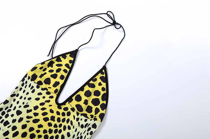 MB1154 Women’s Leopard Print Halter Midi Dress