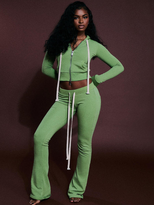 MB1722 Women’s Cropped Hoodie & Flare Pants 2-Piece Tracksuit Set