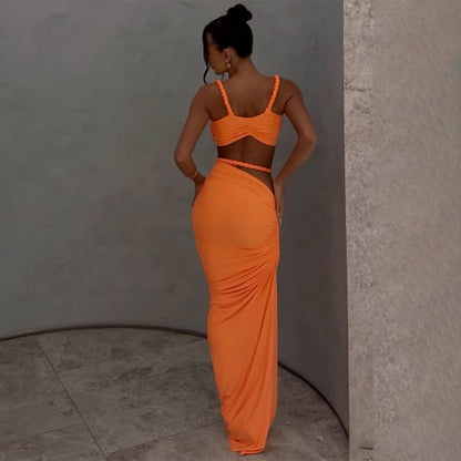 MB1309 Solid Color Long Skirt Set