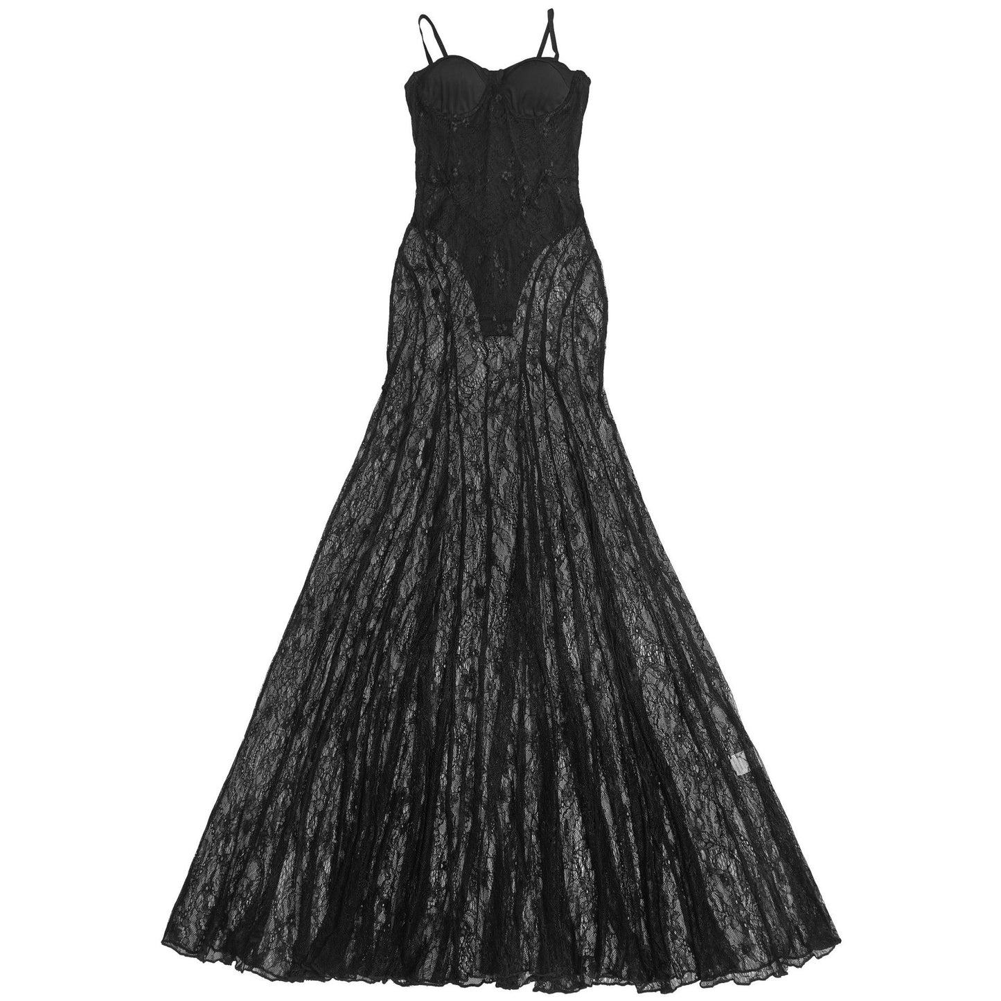 MB1626 Women's  Lace Spaghetti Strap Sheer Maxi Dress