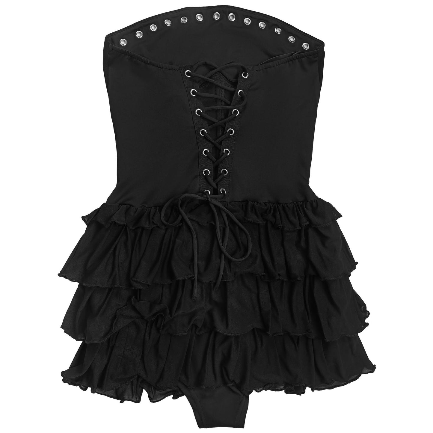 MB1618 Strapless Corset-Style Tiered Ruffle Mini Dress with Lace-Up Back