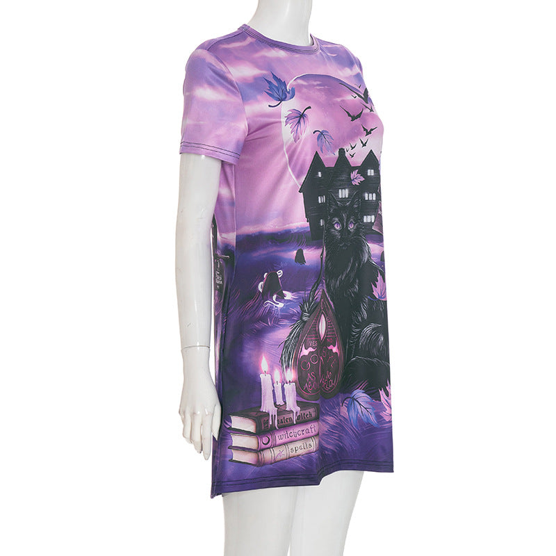 MB10103 Halloween Graphic Short-Sleeve T-Shirt Dress