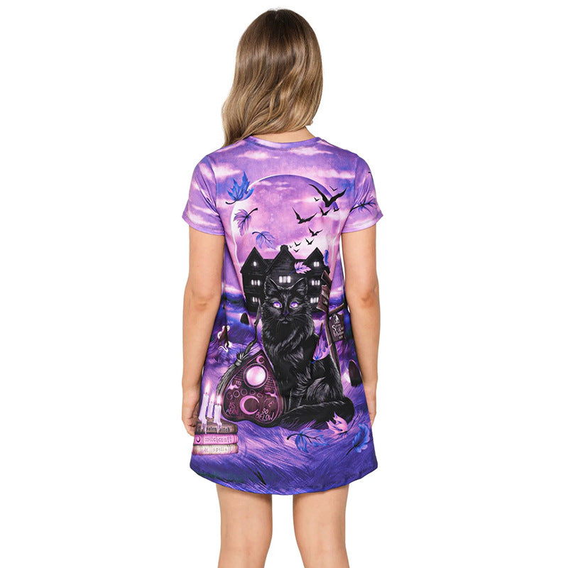 MB10103 Halloween Graphic Short-Sleeve T-Shirt Dress
