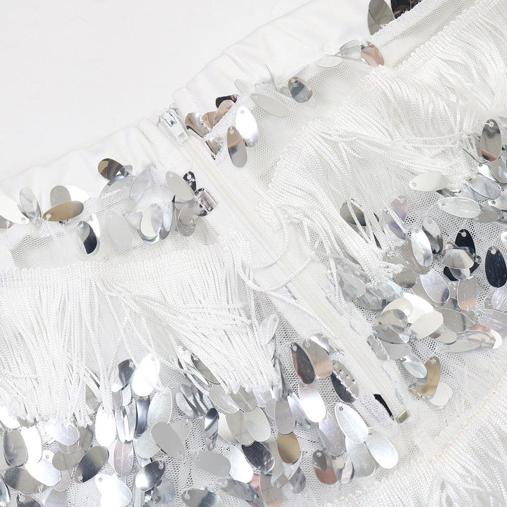 MB1222 Sequin Fringe Top & Wide Leg Pants Two Piece Set