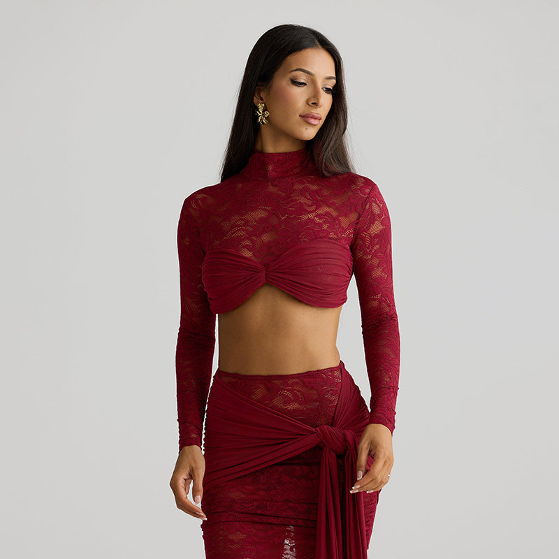 MB1081 Mesh Crop Top & Mini Skirt Set for Women