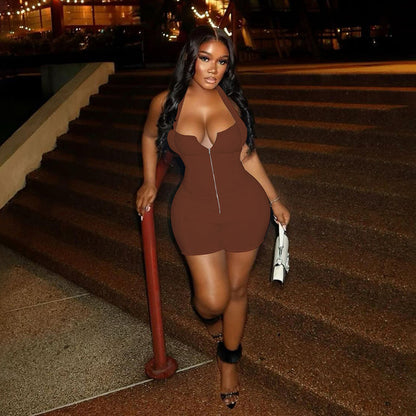 MB1101 Solid Color Halter Backlaess Jumpsuit