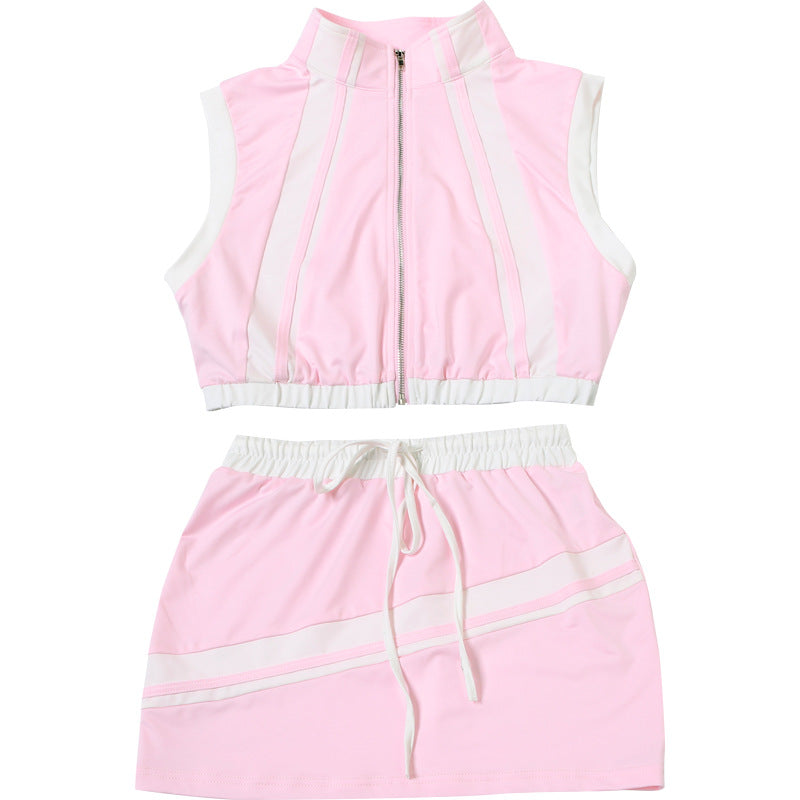 MB1105 Zipper Crop Top and Mini Skirt Set