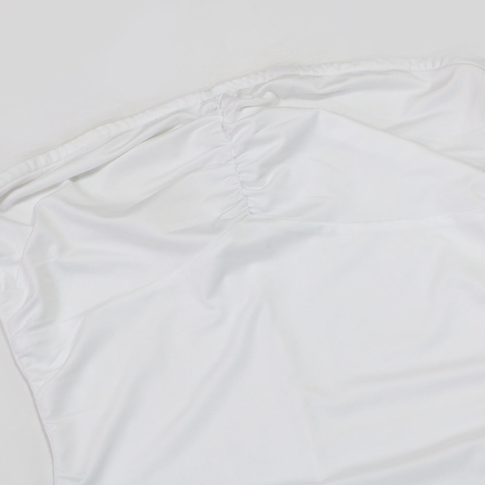 MB1228 White Strapless Ruffle High Low Bodycon Mini Dress | Ruched Party Dress