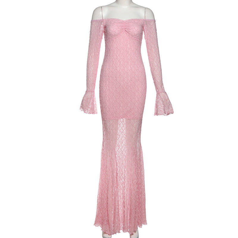 MB1135 Off-the-Shoulder Lace Mermaid Maxi Dress