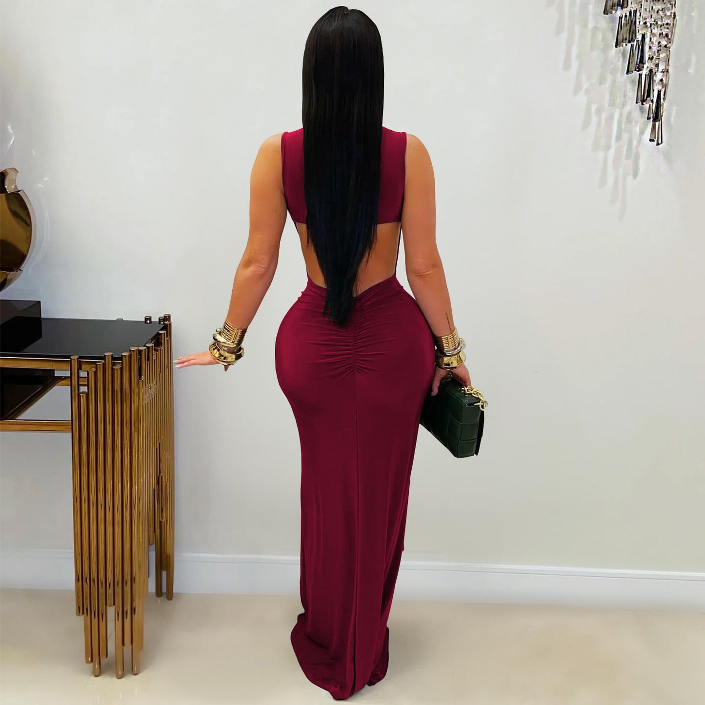 MB1612 Sleeveless Cutout Back Maxi Dress