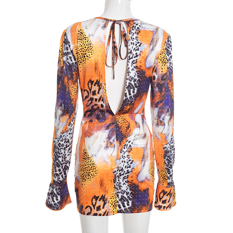 MB1447 Women's V-Neck Animal Print Bodycon Mini Dress