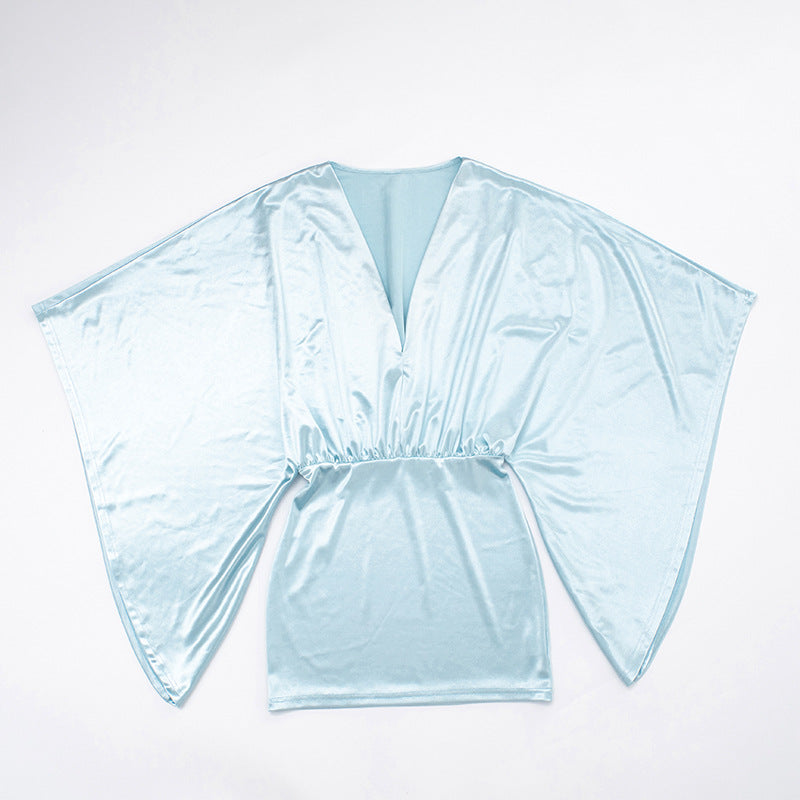 MB1072 Batwing Sleeve V-Neck Bodycon Mini Dress