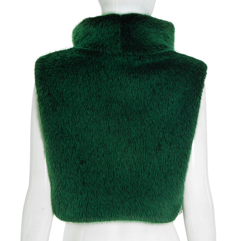 MB10136 Women’s Faux Fur Sleeveless Crop Vest