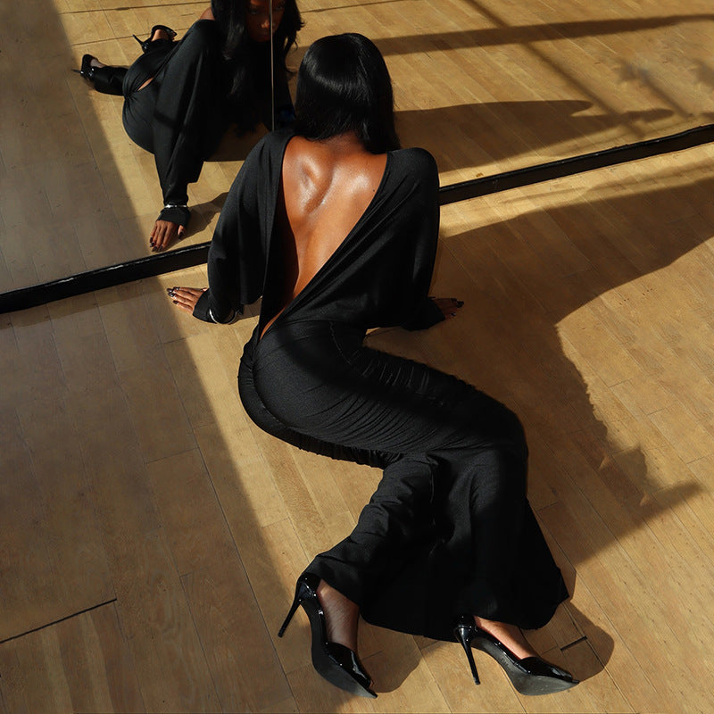 MB1405 Long Sleeve Backless Maxi Dress for Women