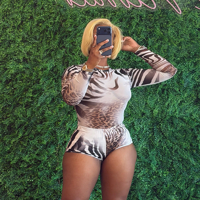 MB10190 Women Zebra‑Leopard Gradient Print 2‑Piece Outfit
