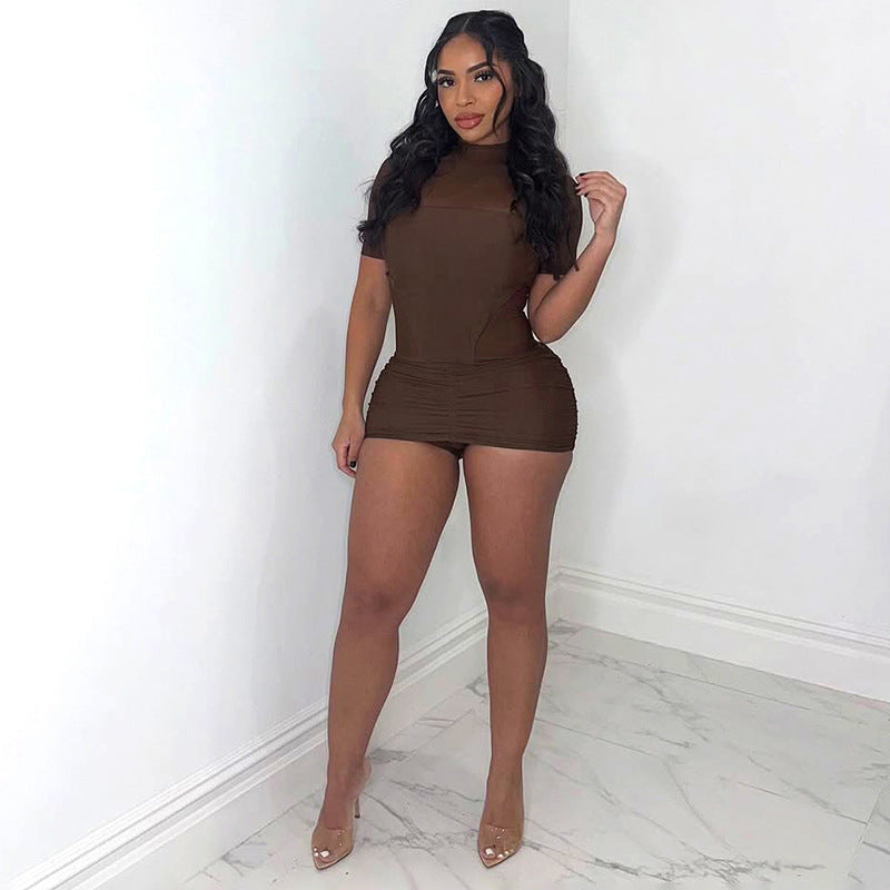 MB10157 Women's Mesh See Through Bodysuit - Two Layered Sexy Bodycon Matching