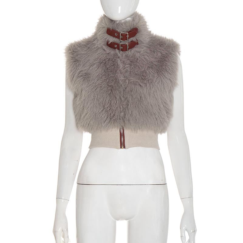 MB1064 Sleeveless Faux Fur Crop Top Women's Vest