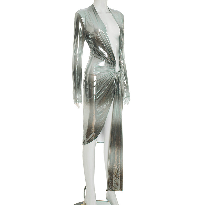 MB1045 Deep V Plunging Slit Maxi Dress