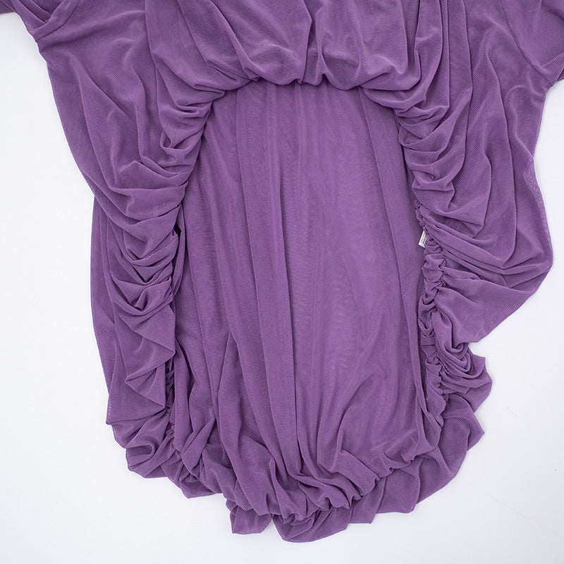 MB1401 Sheer Mesh Collared Crop Top & Mini Skirt 2-Piece Set