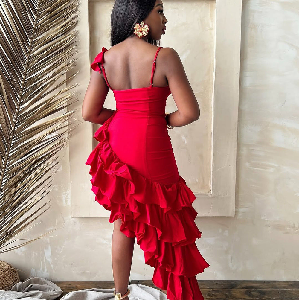 MB1207 Women's Ruffle Spaghetti Strap Dress