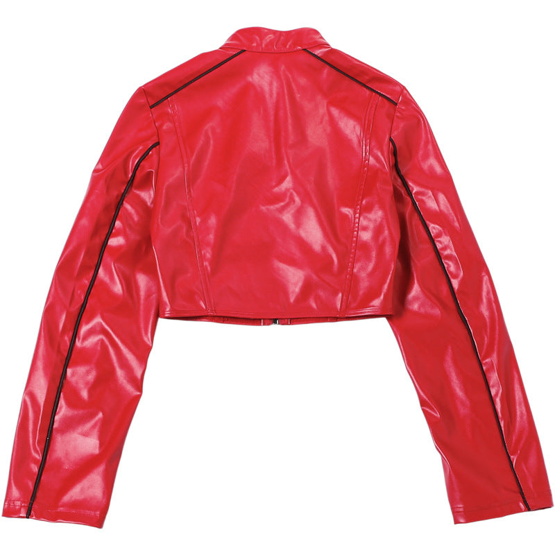 MB1529 Women's Faux Leather Zip Up Crop Jacket
