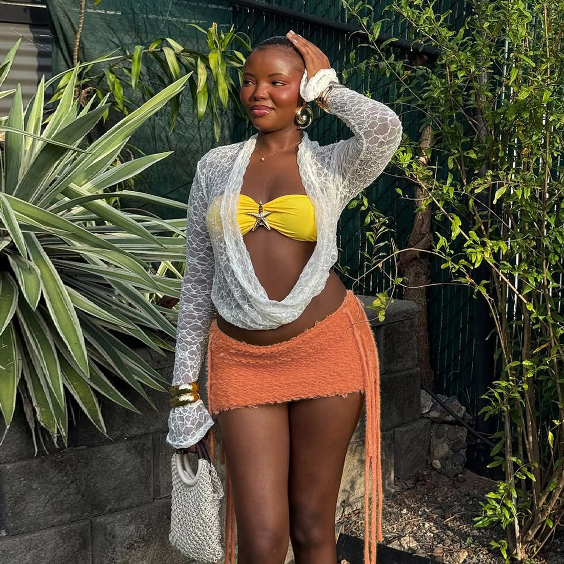 MB1504 Knit Fringe Bodycon Mini Skirt for Party