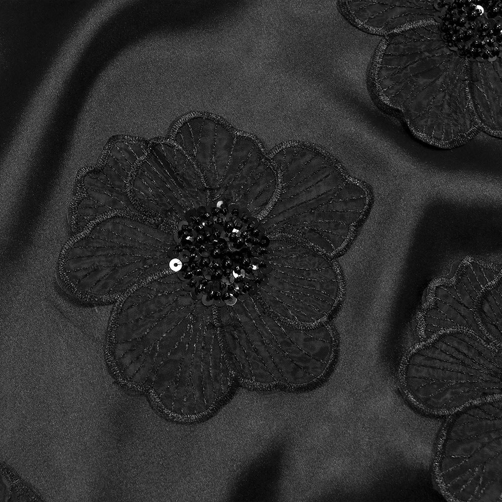 MB1215 Satin Sleeveless Midi Dress with 3D Floral Embellishments