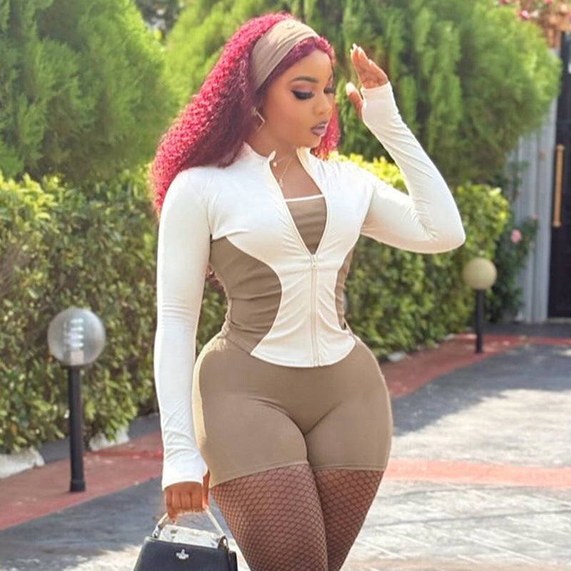 MB1029 Color-Block Two-Piece Set for Women