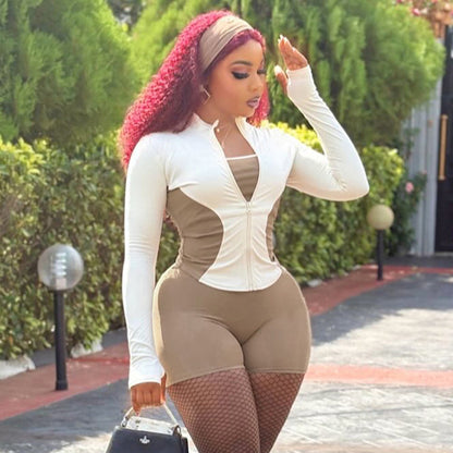 MB1029 Color-Block Two-Piece Set for Women