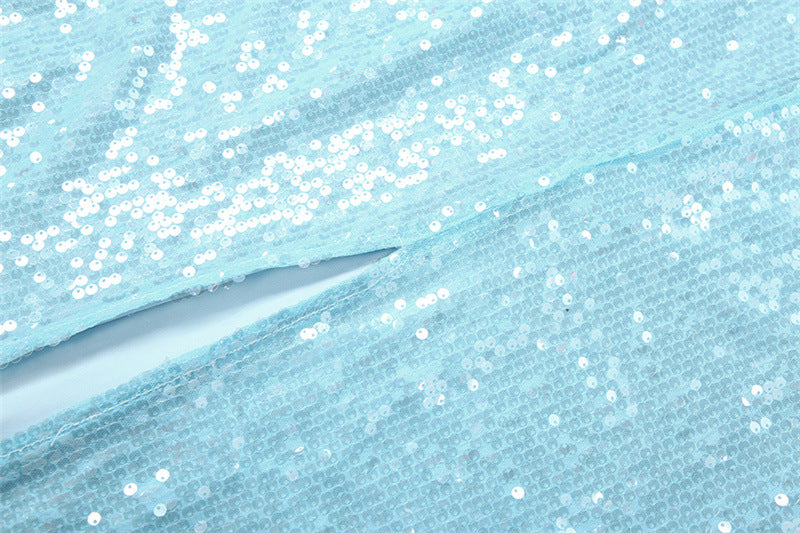 MB1149 Women’s Light Blue Halter Neck Sequin Maxi Dress