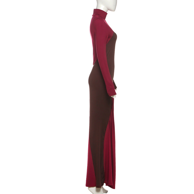 MB1515 Color Block Turtleneck Maxi Dress