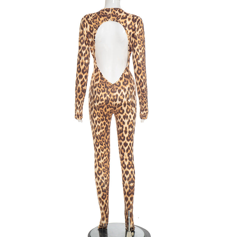 MB1098 Sexy Leopard Print Backless Bodycon Jumpsuit
