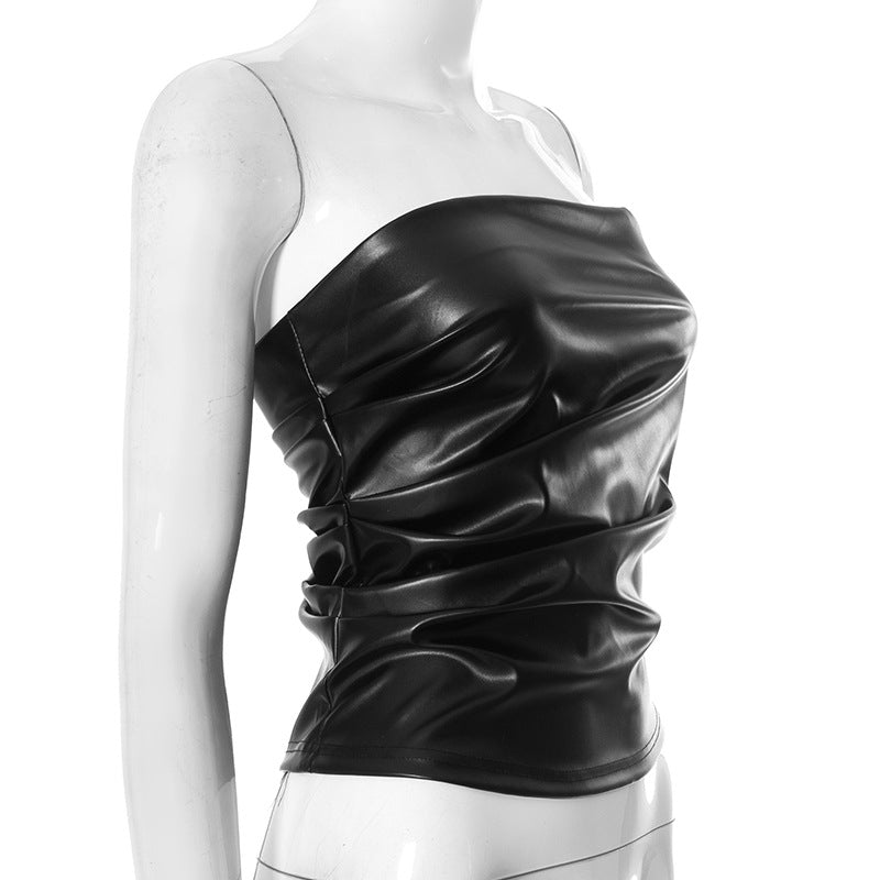 MB1005 Leather Strapless Tube Top for Women