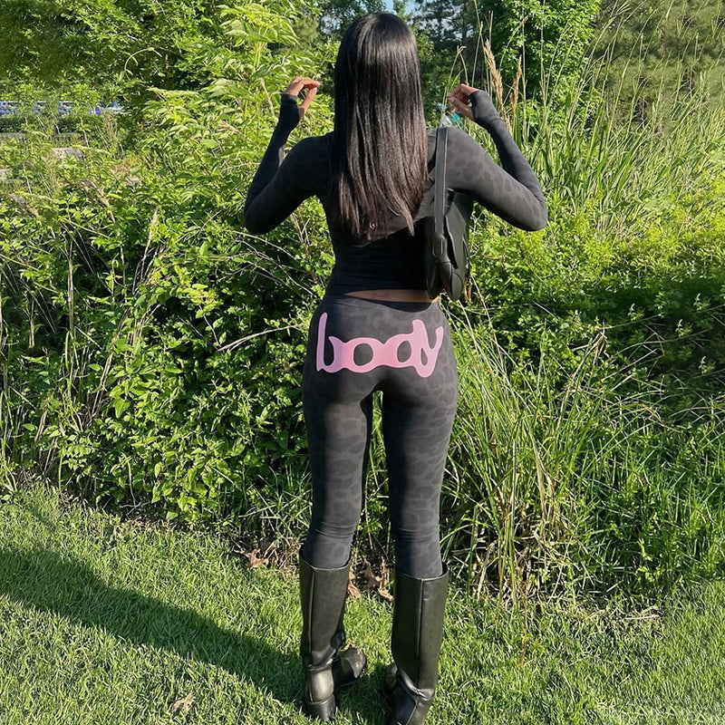 MB1802 Women's Leopard Print Hooded Top & Slim-Fit Pants Two-Piece Set