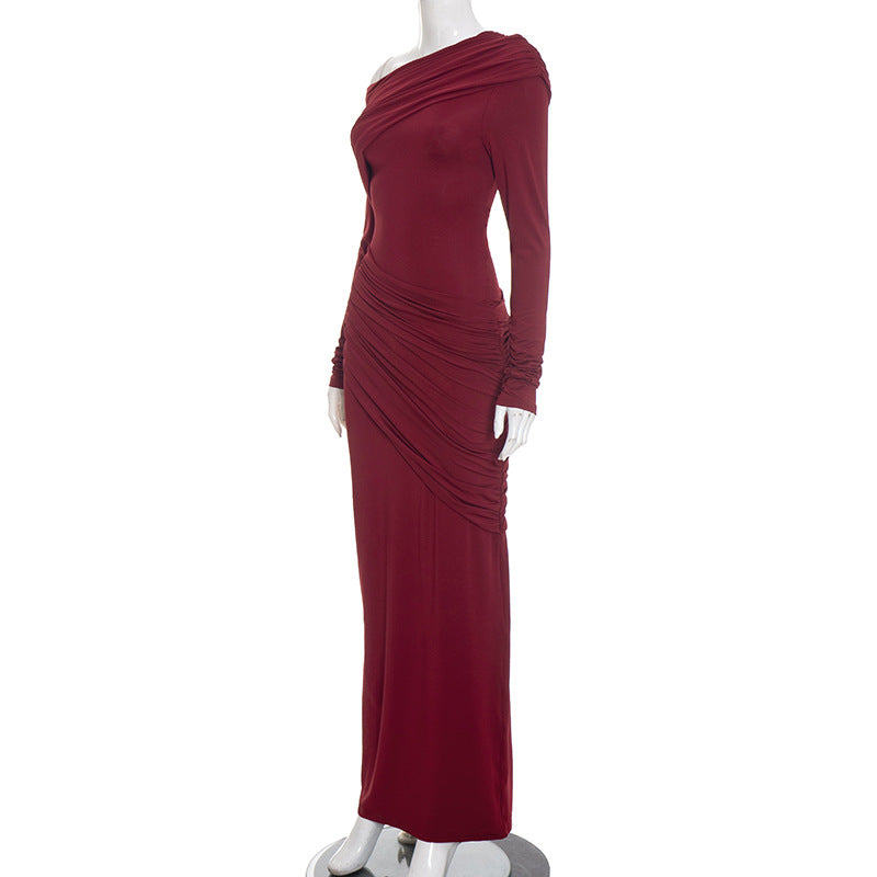 MB1422 One-Shoulder Long Sleeve Bodycon Maxi Dress for Women