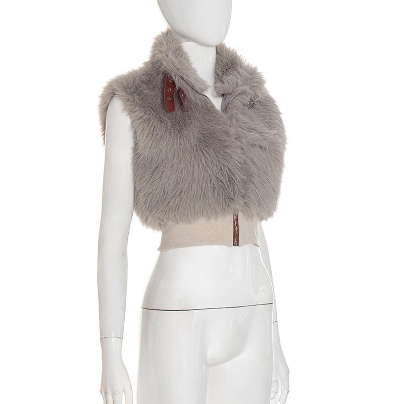 MB1064 Sleeveless Faux Fur Crop Top Women's Vest