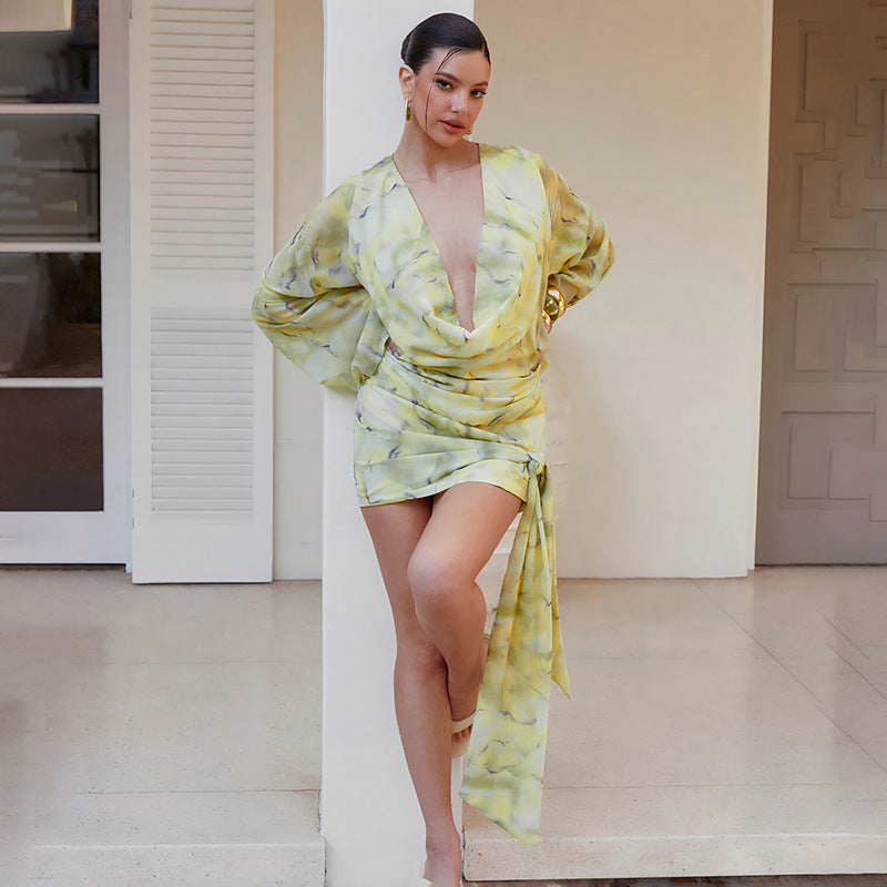 MB10115 Long Sleeve Wrap Mini Dress for Women